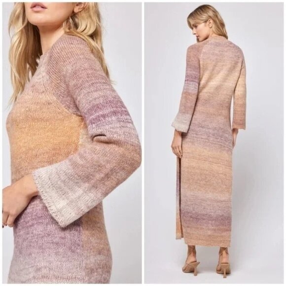 New L*Space Monroe Ribbed Mock Neck Bell Sleeve Temescal Canyon Maxi Dress NWT - Picture 3 of 9